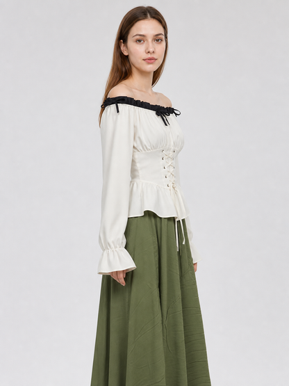 Off-the-shoulder blouse with corset lacing