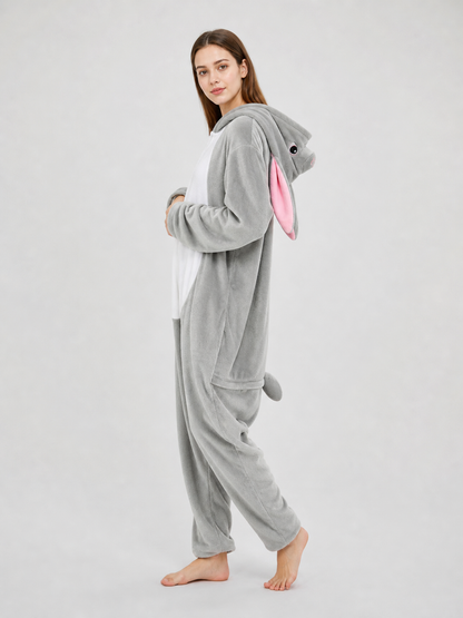 Gray bunny kigurumi with hood for sleep and costume use