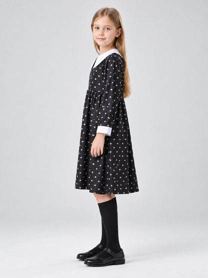 Black Carnival Dress with White Polka Dots and Collar