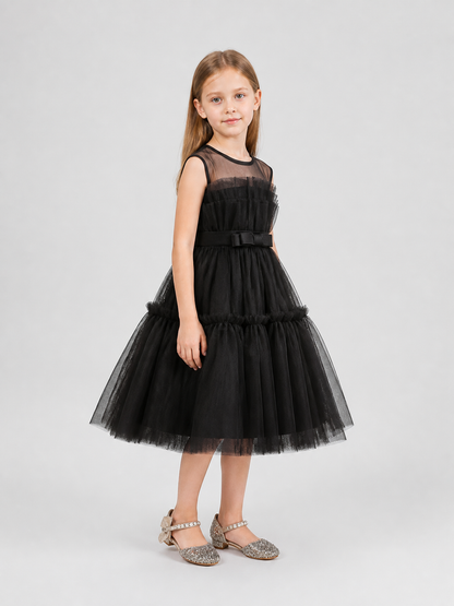Black Princess Dress for Girls with a Full Skirt side view