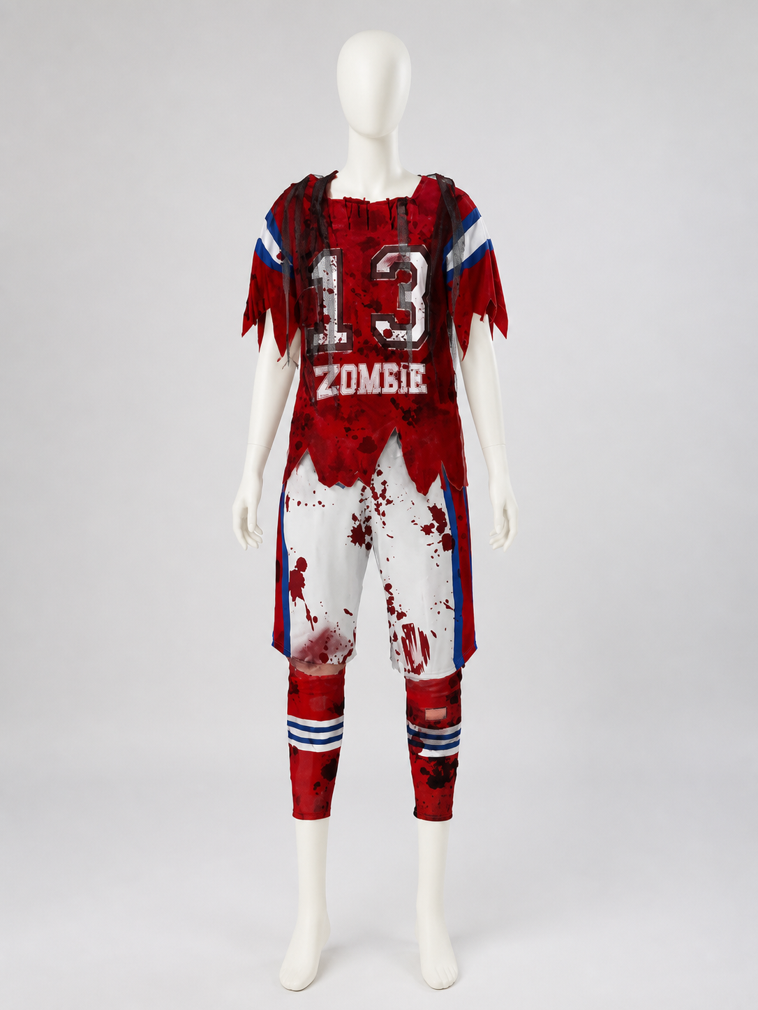 Zombie Sports Costume with a 13 Print and Bloody Streaks
