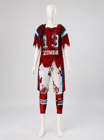 Zombie Sports Costume with a 13 Print and Bloody Streaks