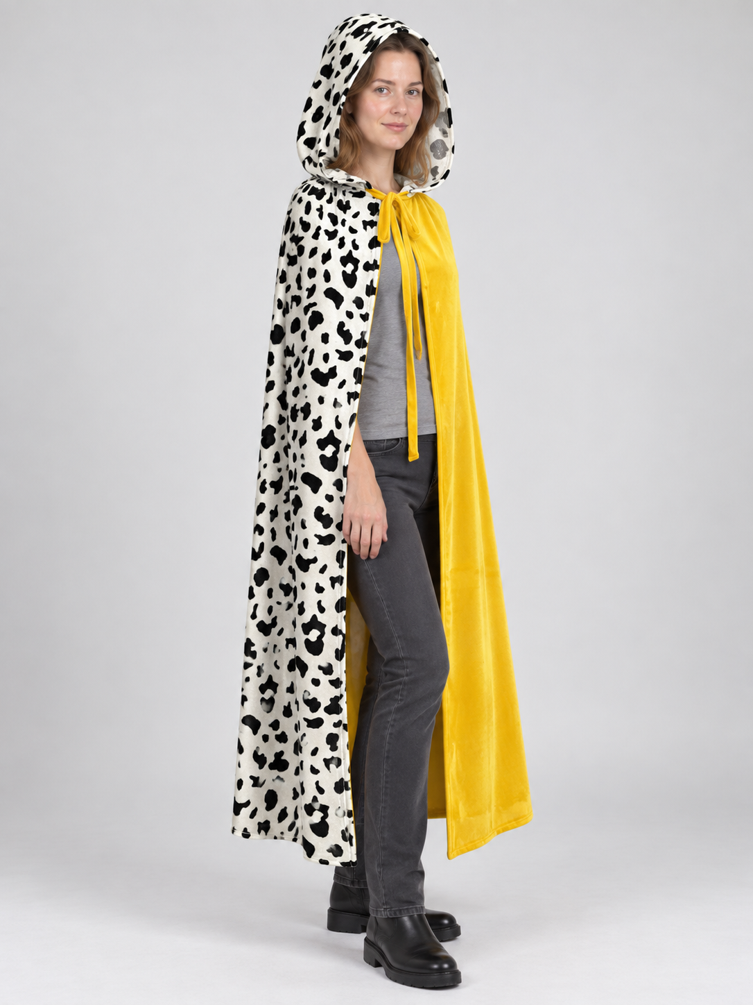 Carnival Cape with Hood, Black and White with Yellow