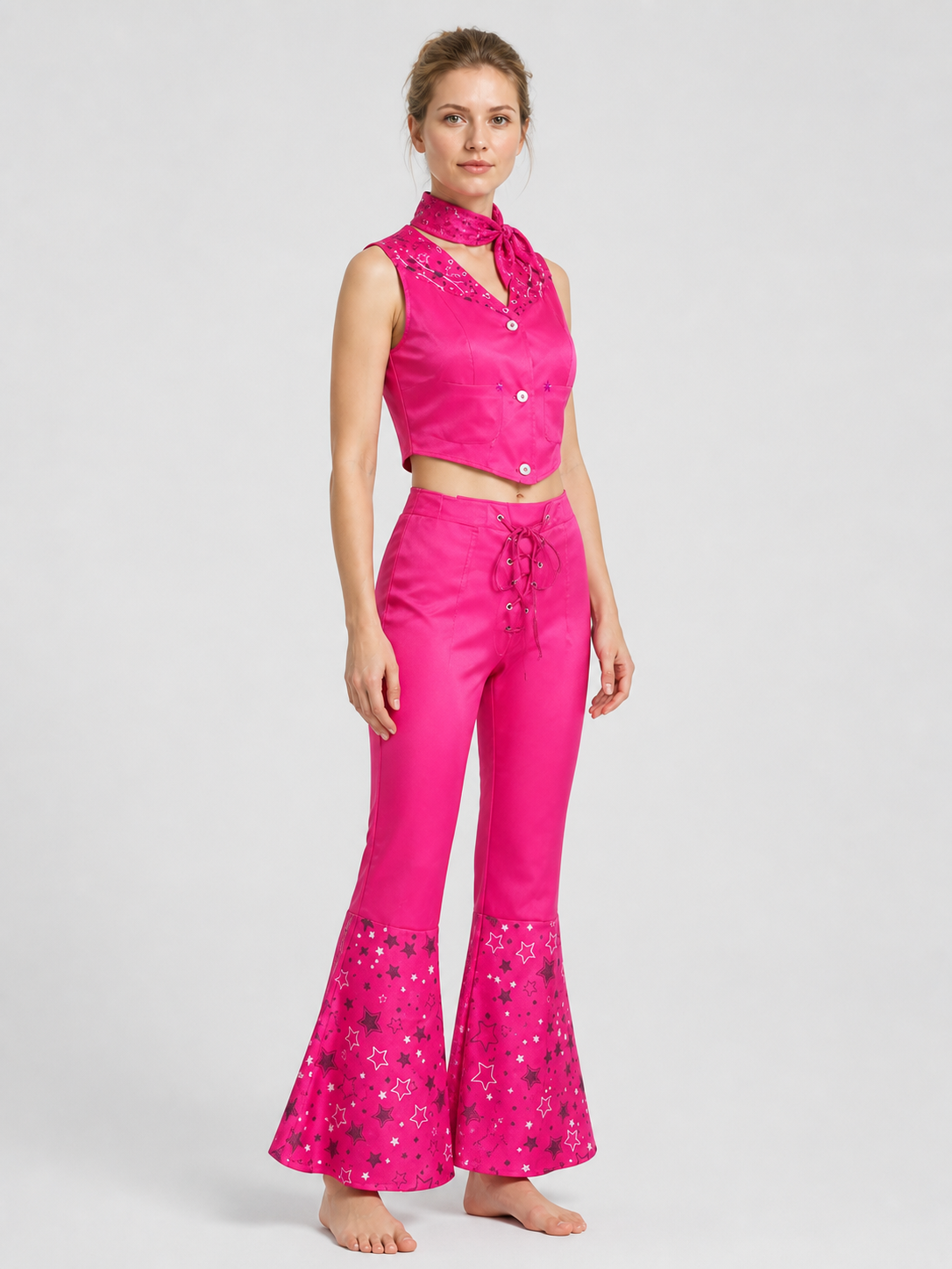 Barbie Cosplay Costume: Top, Flared Pants, and Scarf side view
