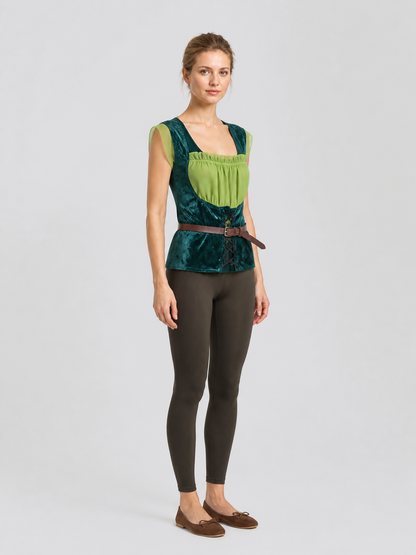 Elf Costume: Green Vest with Belt side view