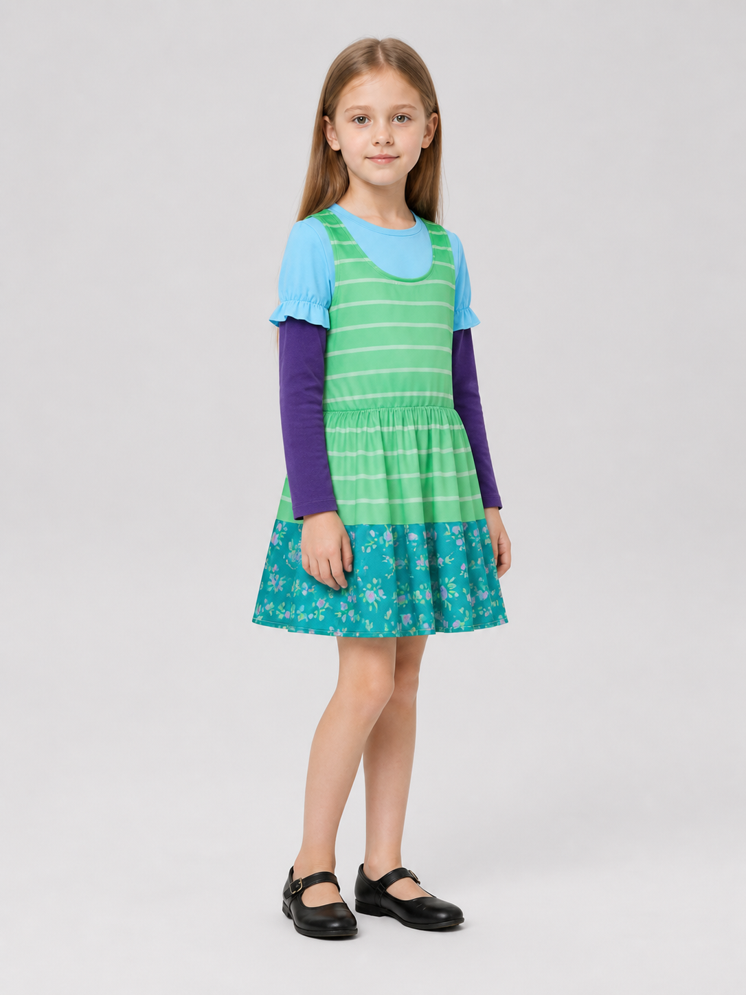 Children's Cosplay Costume: Dress with Striped Skirt side view