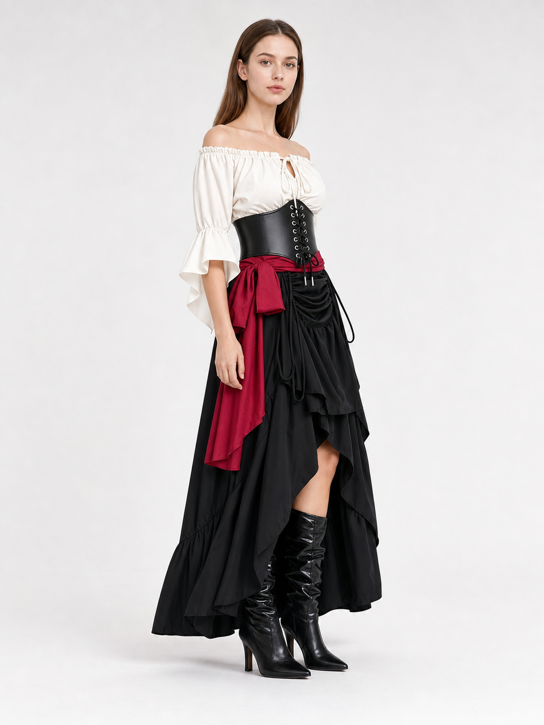 Pirate Costume with Corset and Layered Skirt