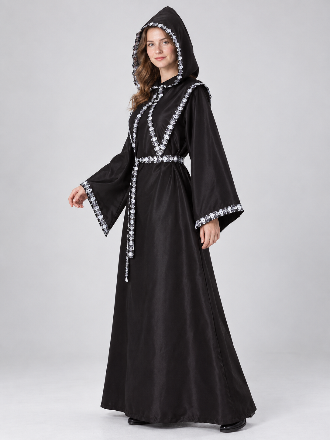 Black Hooded Halloween Costume with Belt
