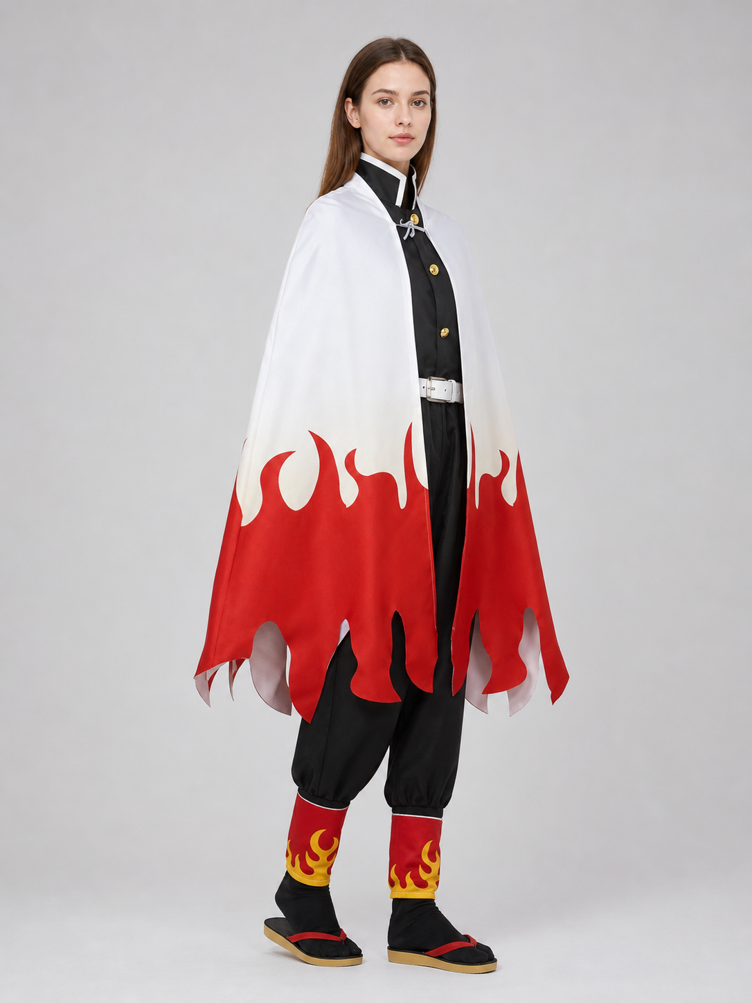Anime cosplay costume with cape, belt, and leg warmers