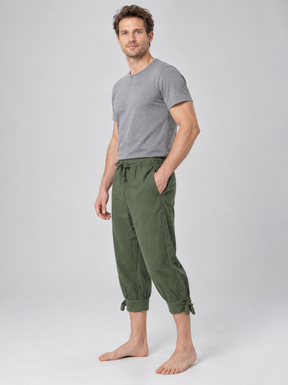 Olive Loose 7/8 Capri Pants with Drawstring and Pockets