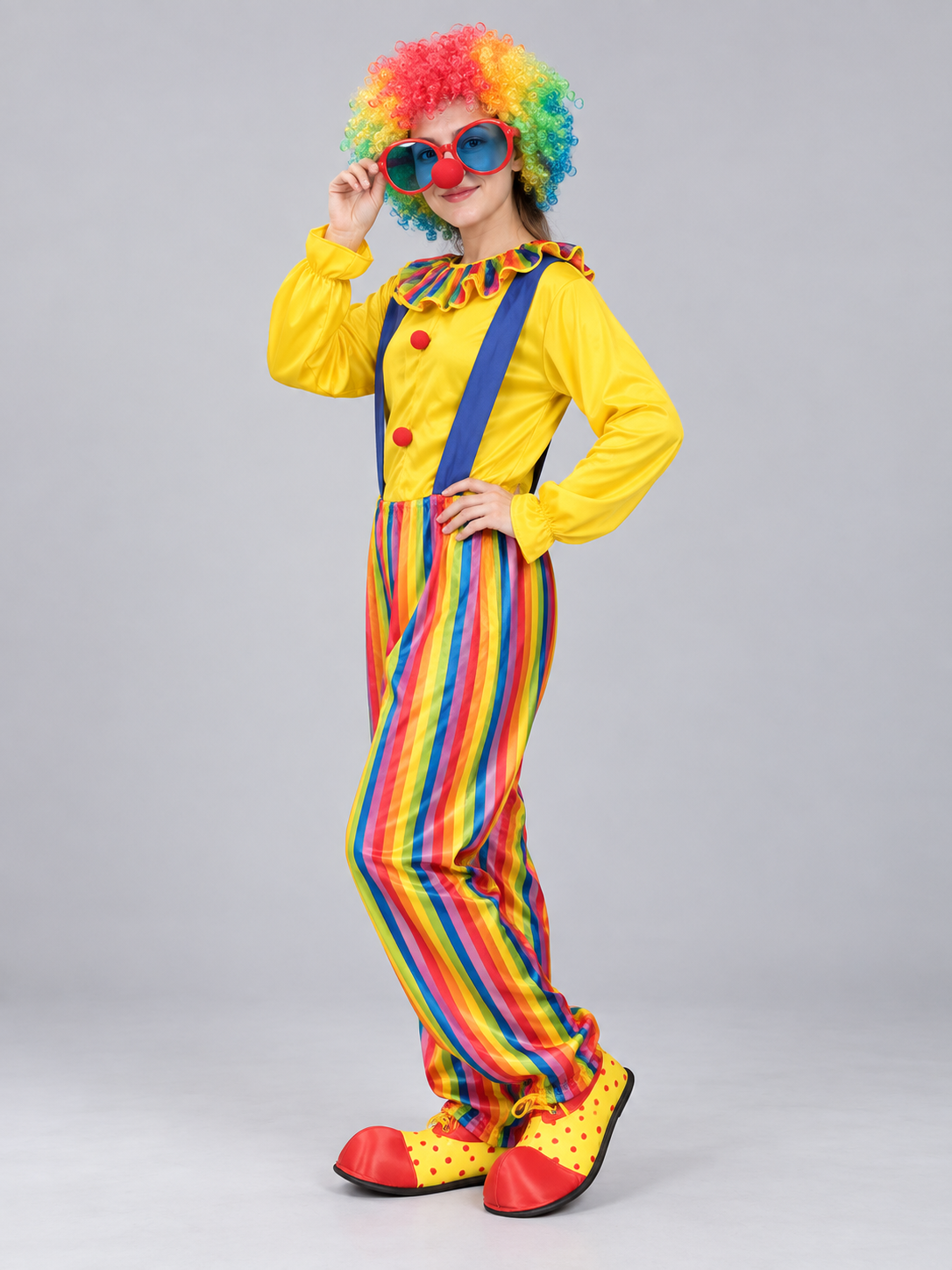 Colorful Clown Costume with Wig, Glasses, and Nose