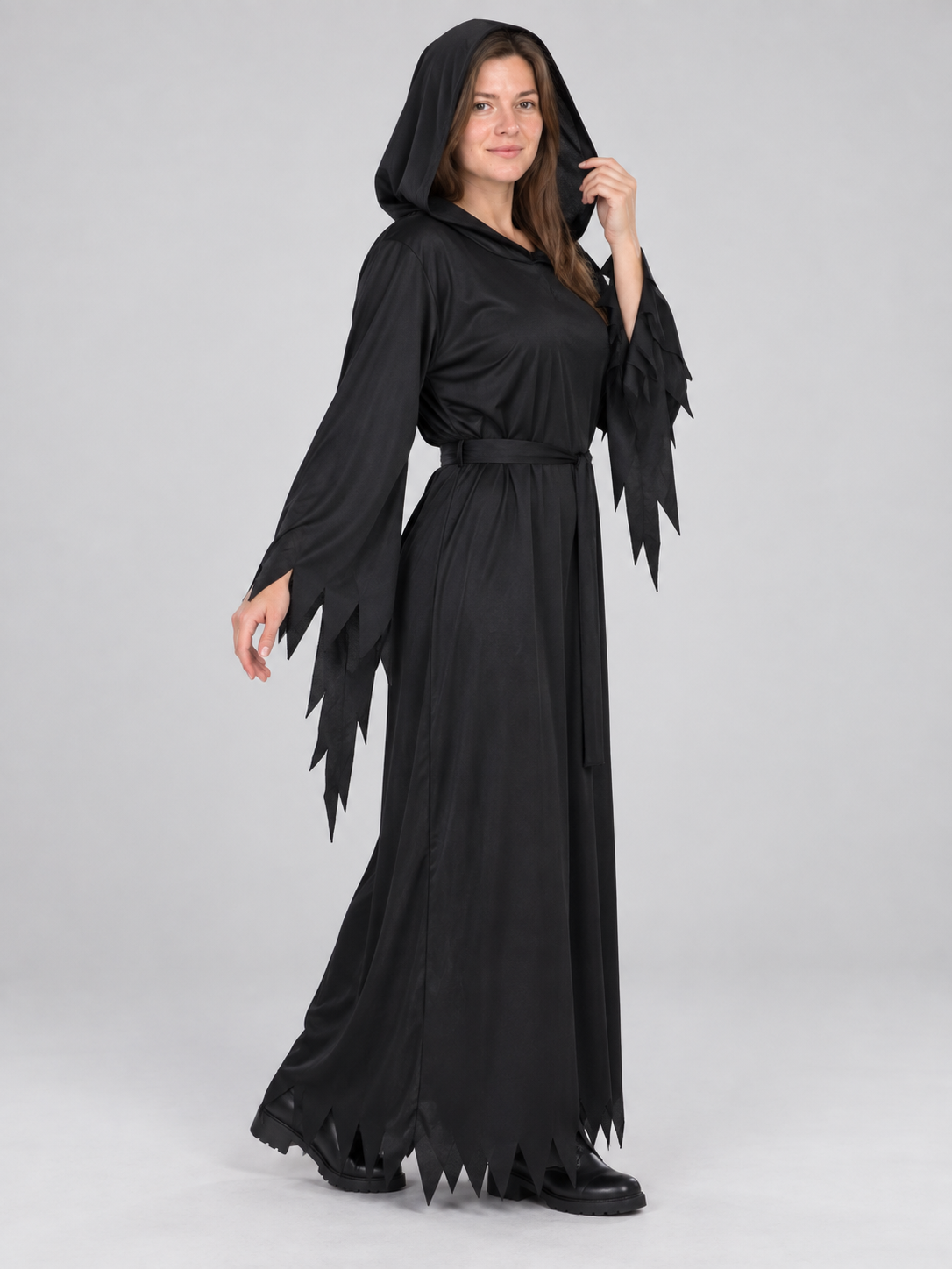 Black Hooded Robe Costume with Belt