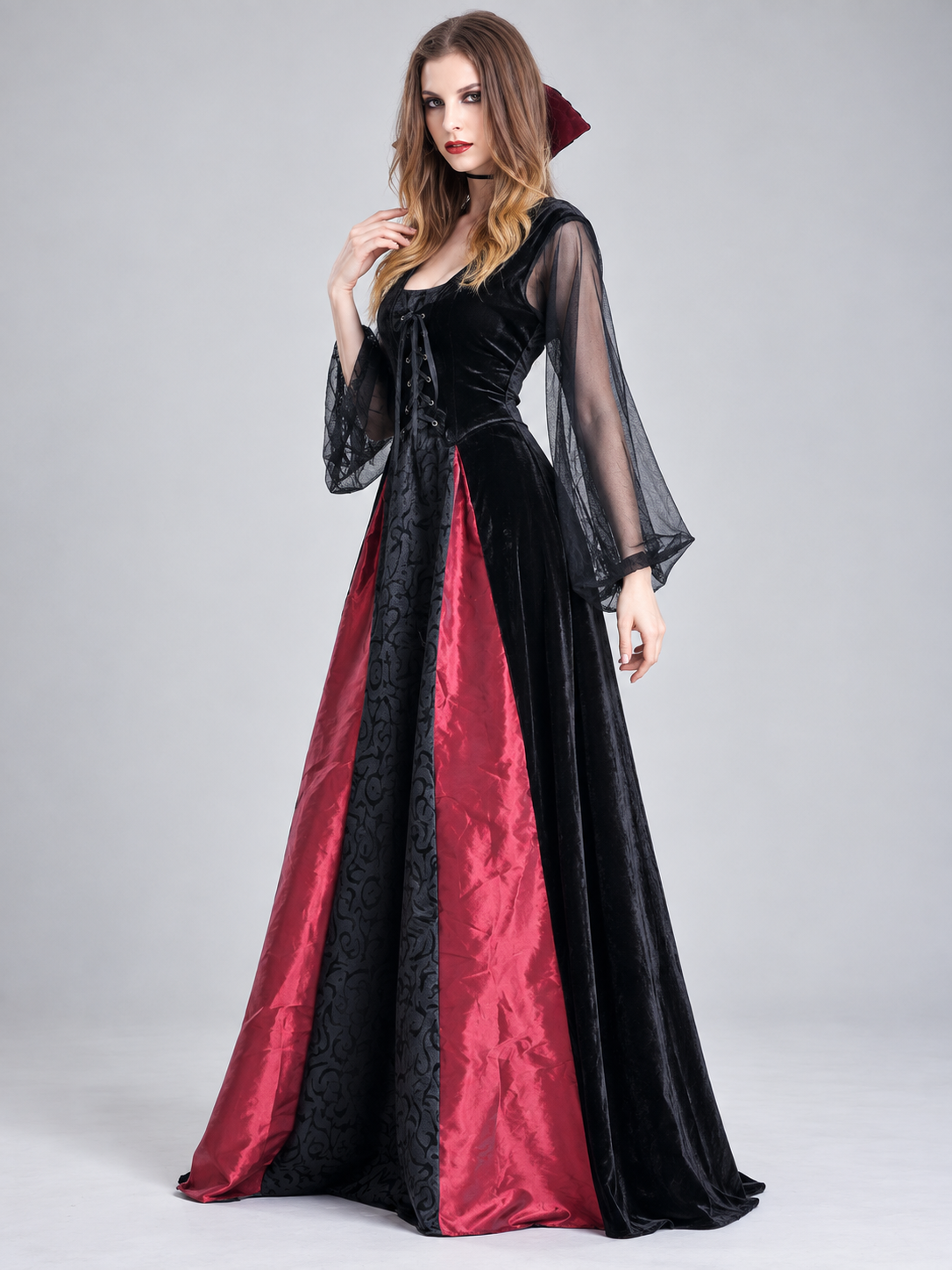 Black carnival costume dress with red inserts