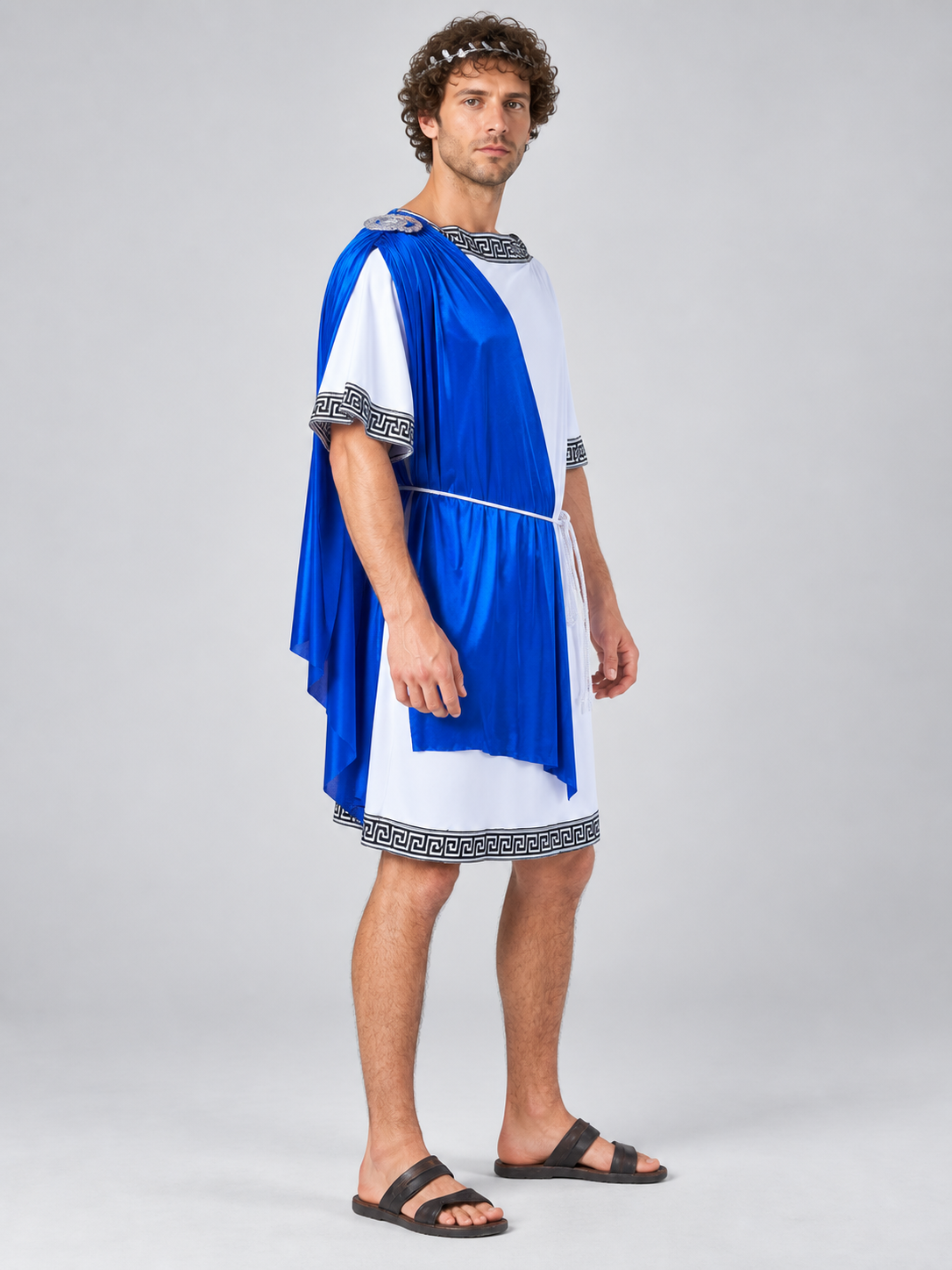 Ancient Roman Senator Costume with Blue Drape side view