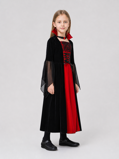 Halloween Vampire Costume, Long with Hood side view