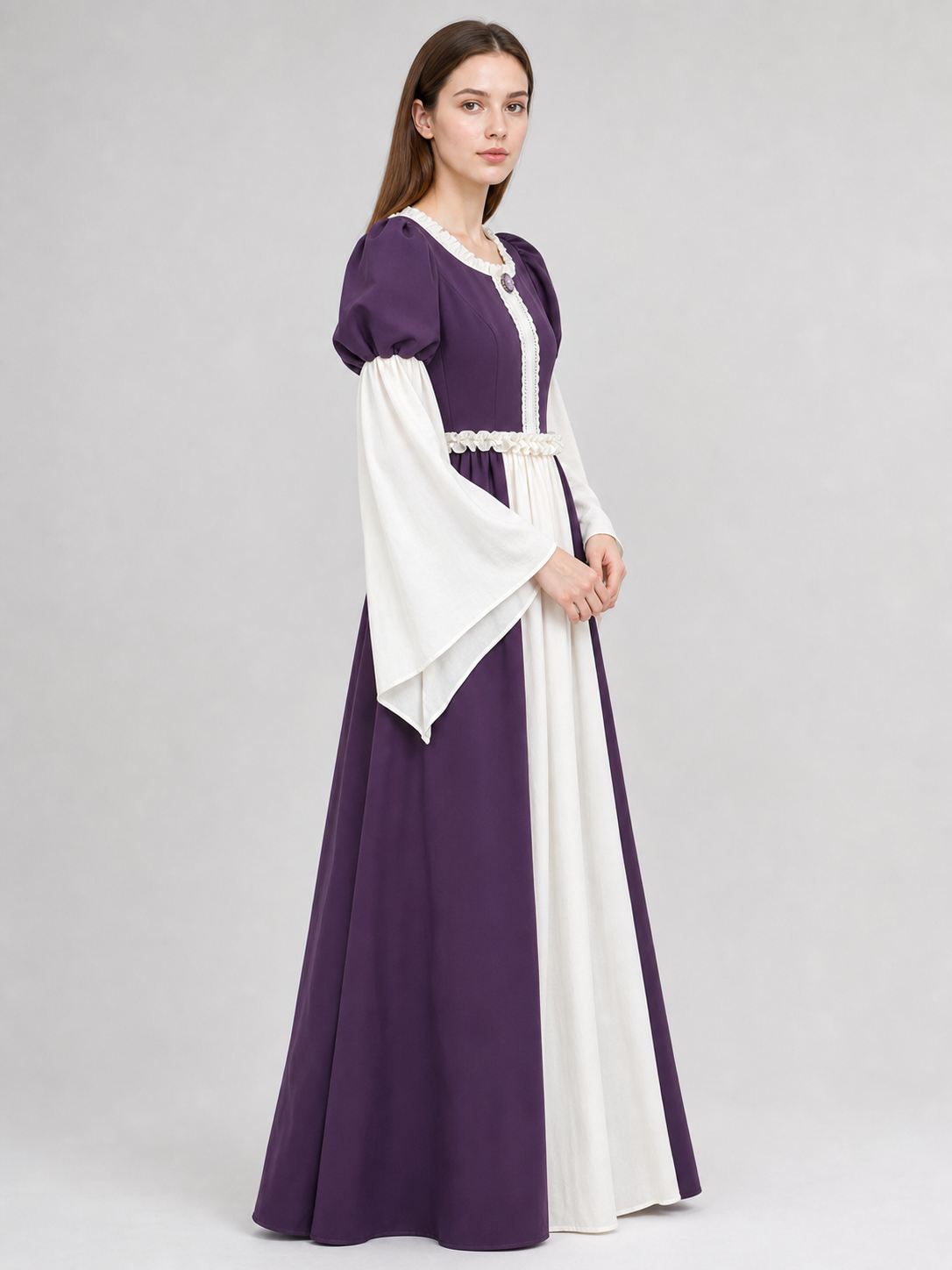 Long Vintage-Style Dress with Ruffles