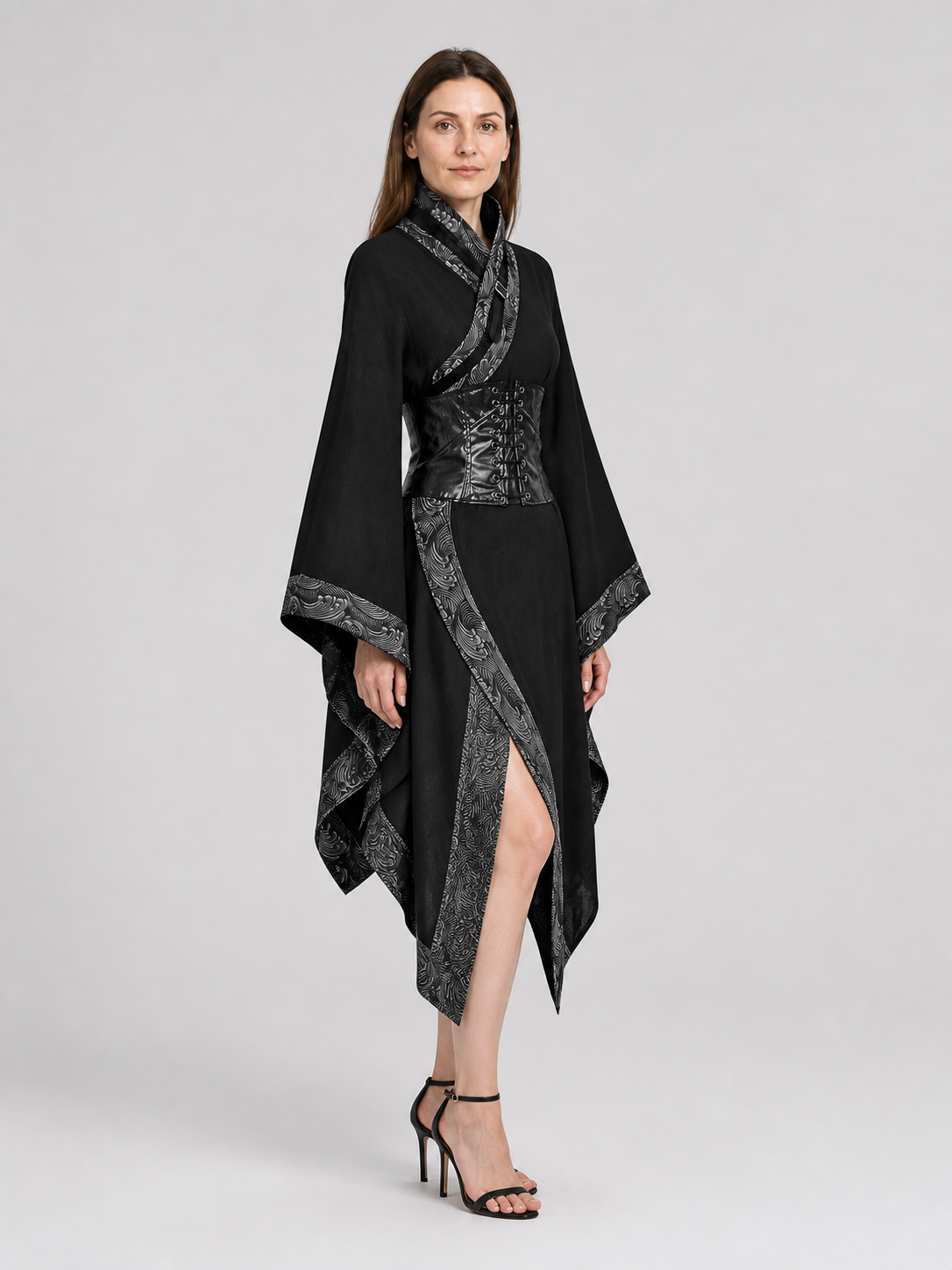 Belted Cape Coat with an Asymmetrical Hem and Wide Sleeves side view