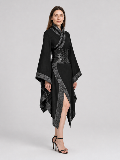 Belted Cape Coat with an Asymmetrical Hem and Wide Sleeves side view