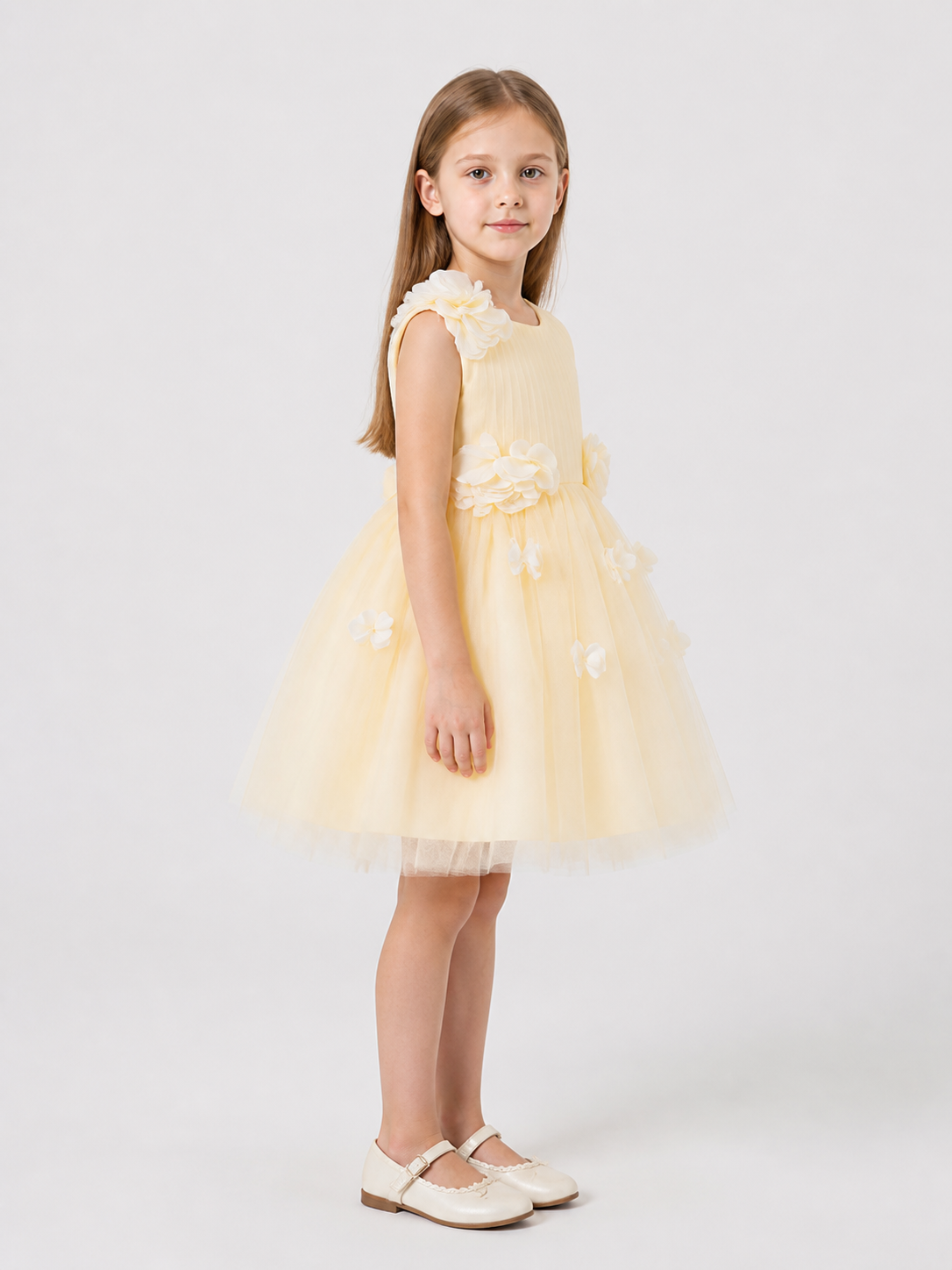 Full Skirt Dress with Floral Decoration for Performances