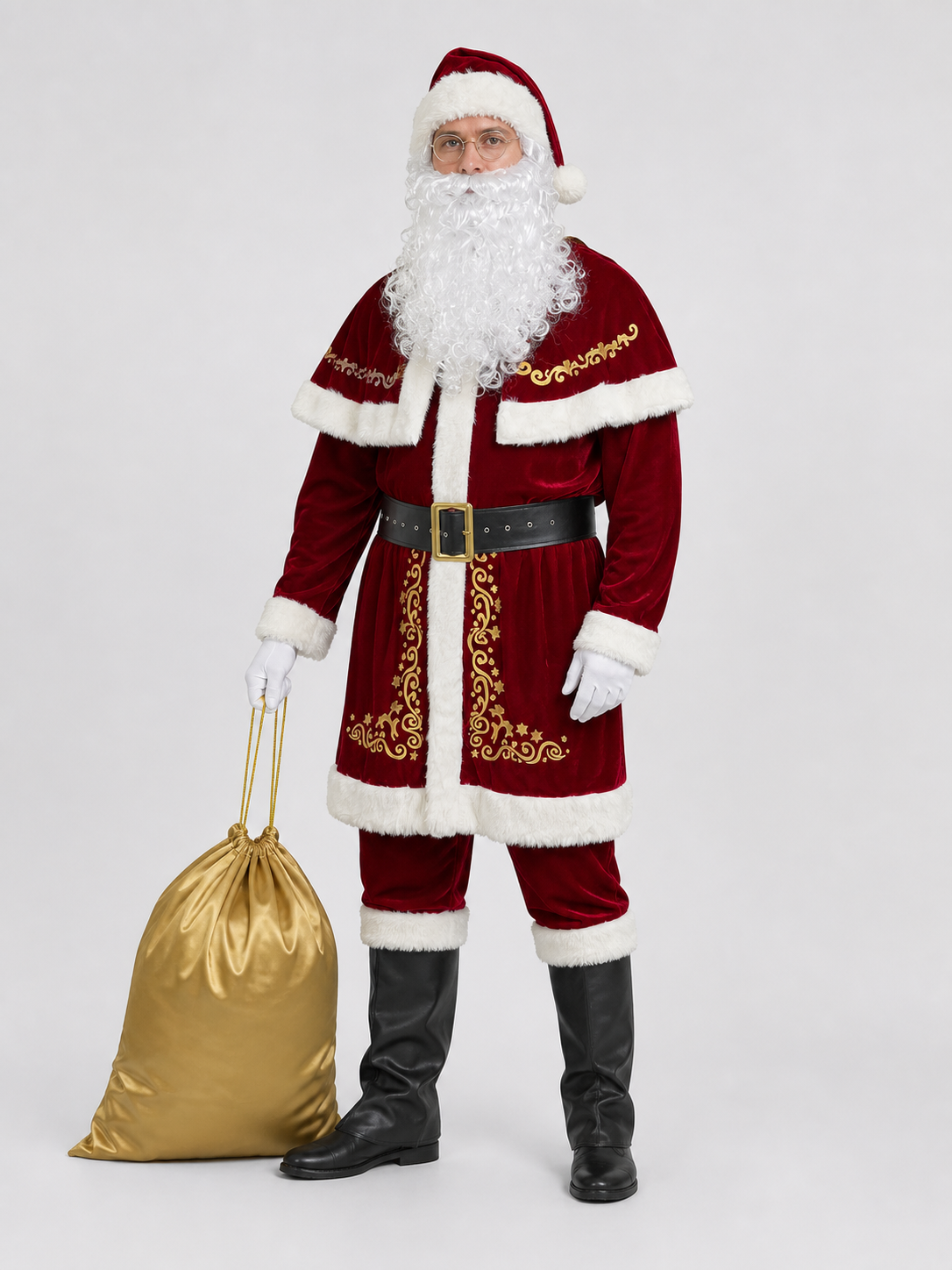 Ded Moroz Costume with Cape, Beard, and Hat side view