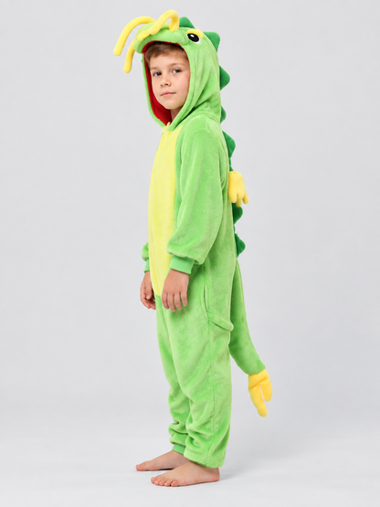 Kids' Dragon Hooded and Tailed Pajama Jumpsuit