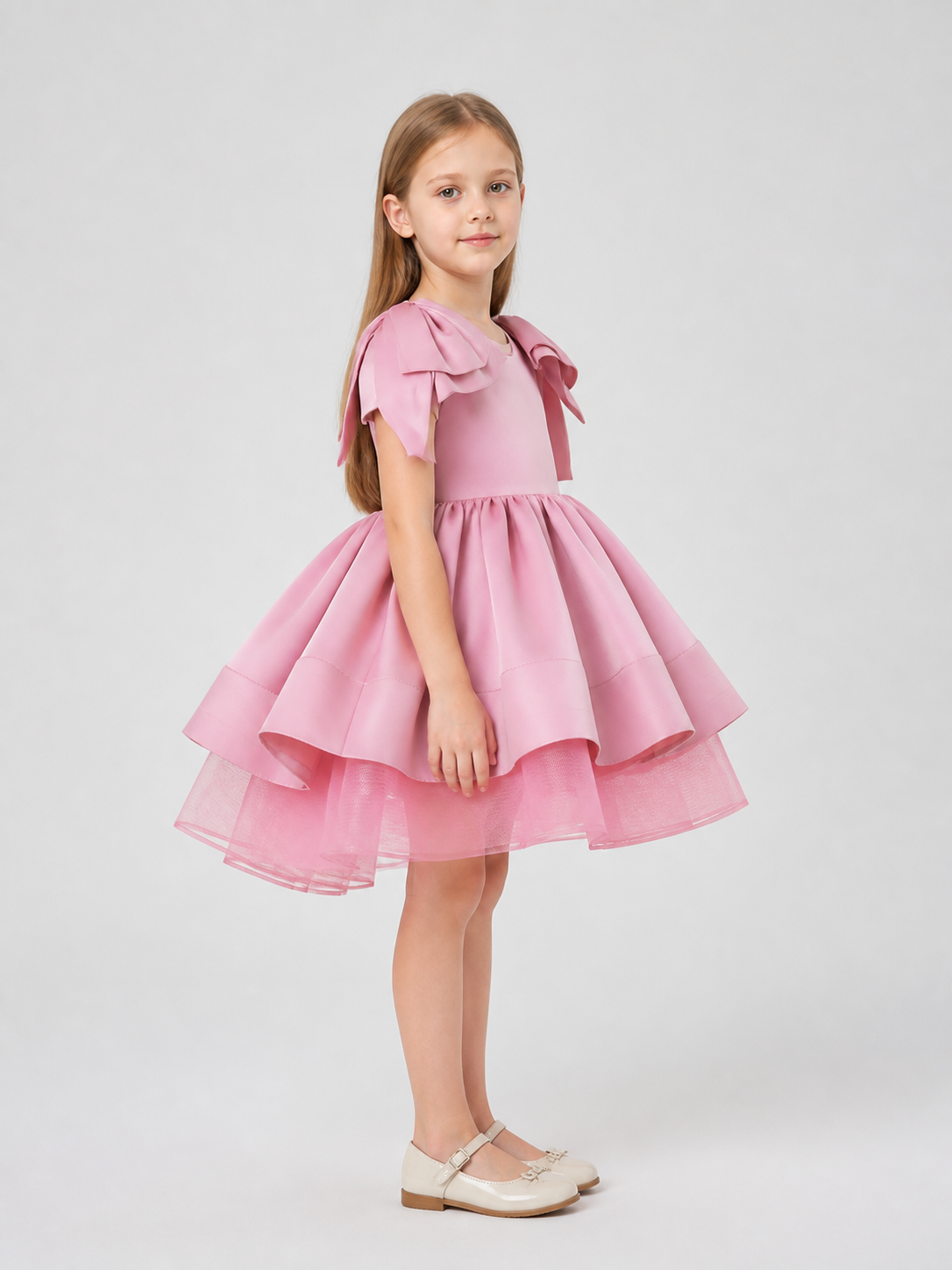 Puffy Dress with a Short Front and Longer Back side view