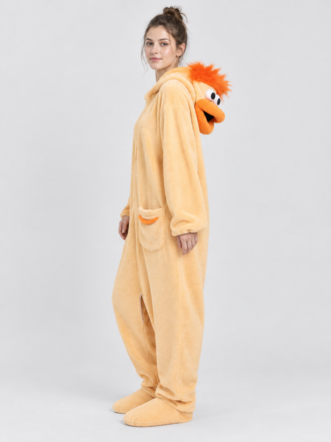 Fleece Pajama Jumpsuit with a Puffy Cartoon Face