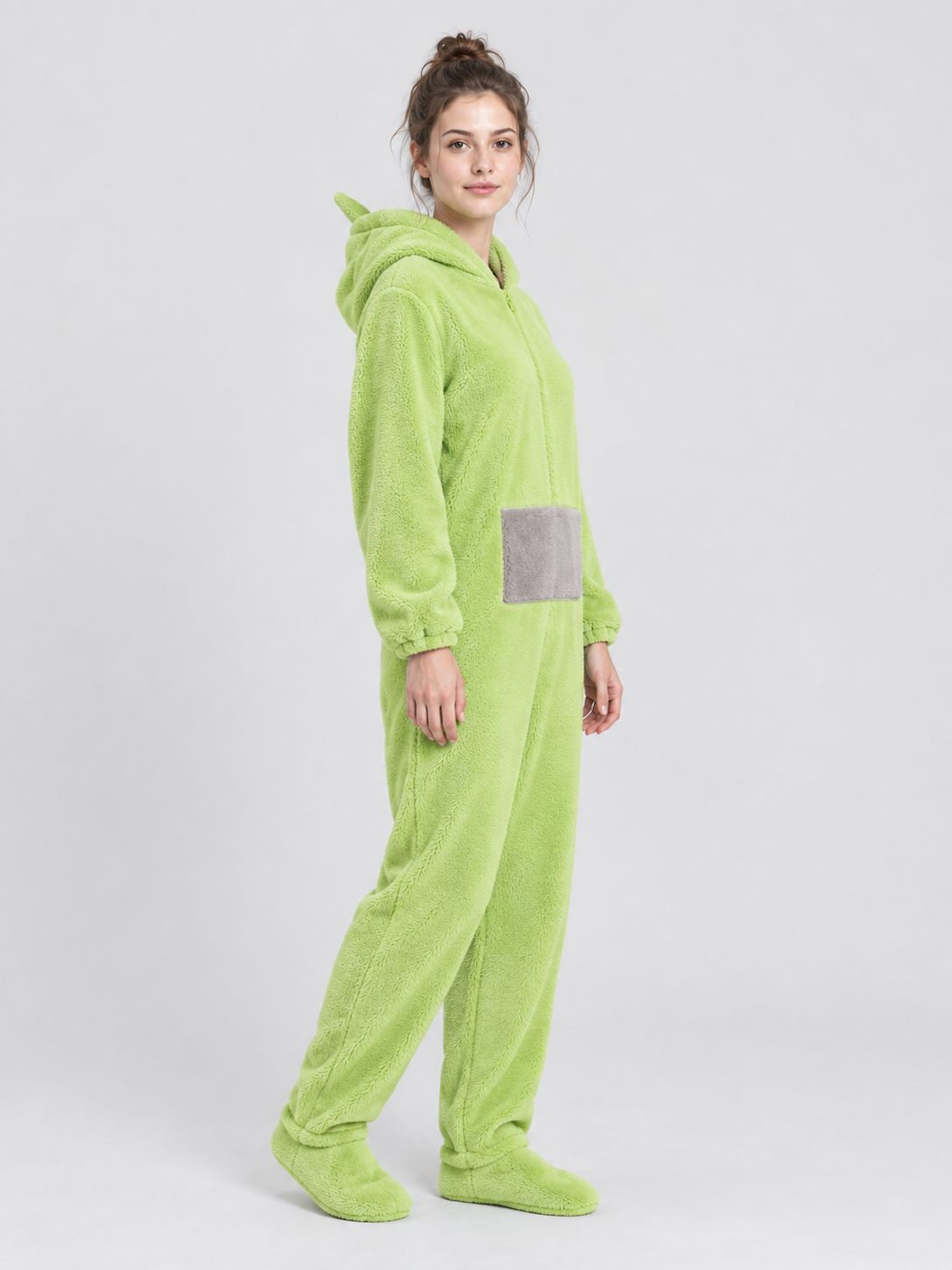 Light green insulated hooded pajama jumpsuit