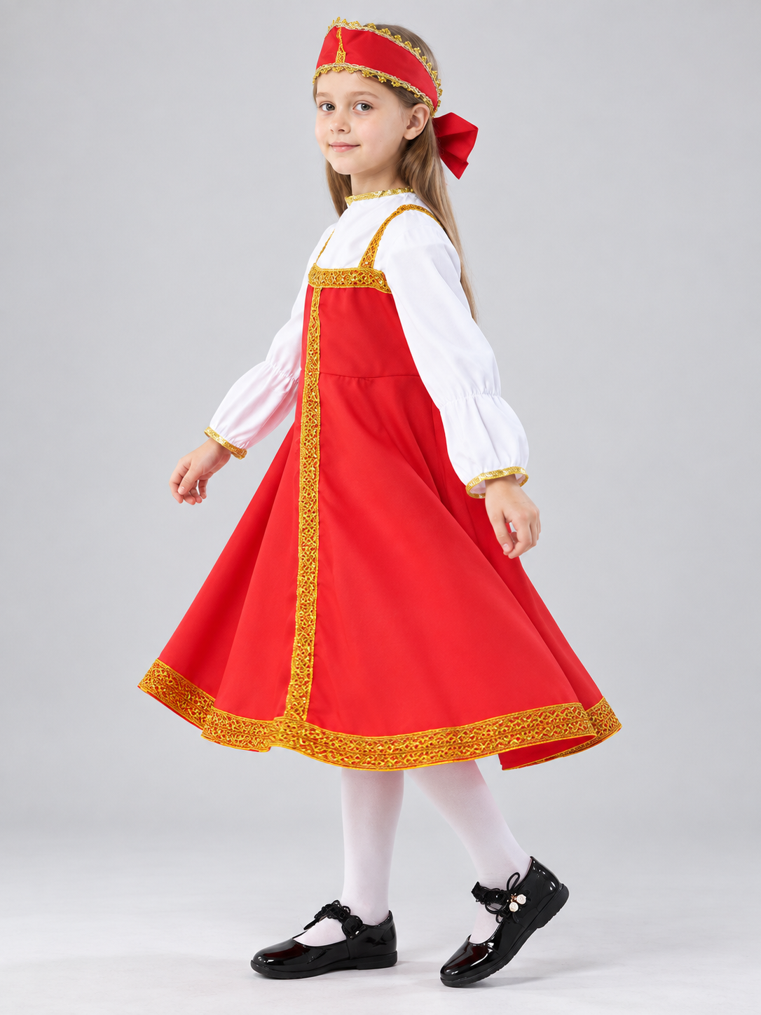 Russian Folk Costume: Red Dress and Headpiece