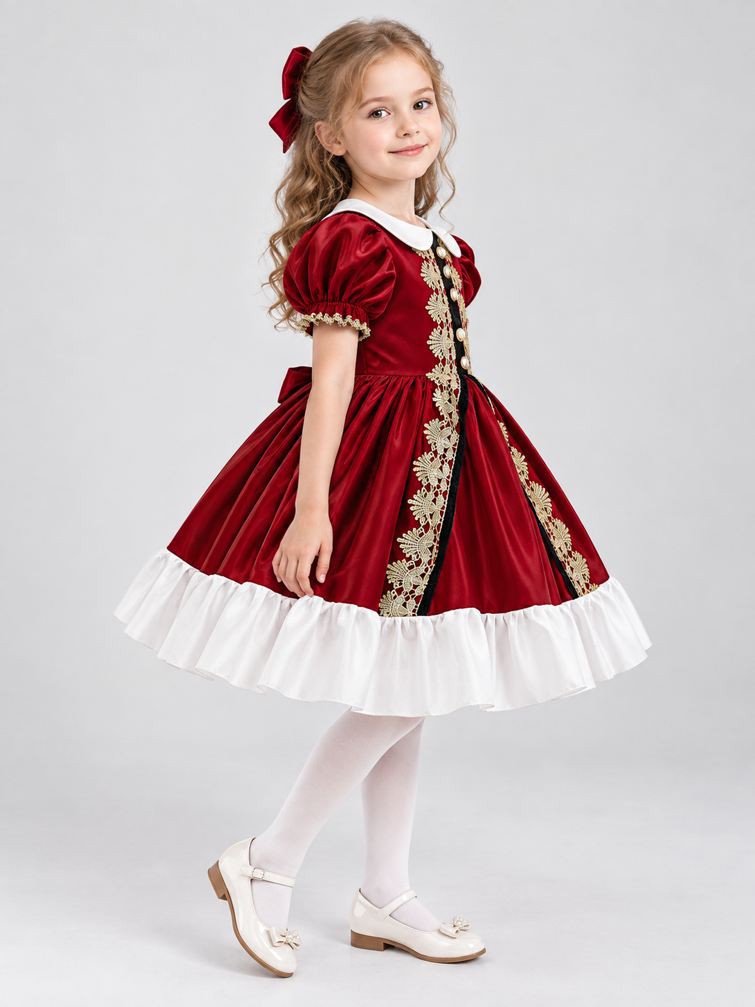 Burgundy Children's Holiday Dress with White Collar