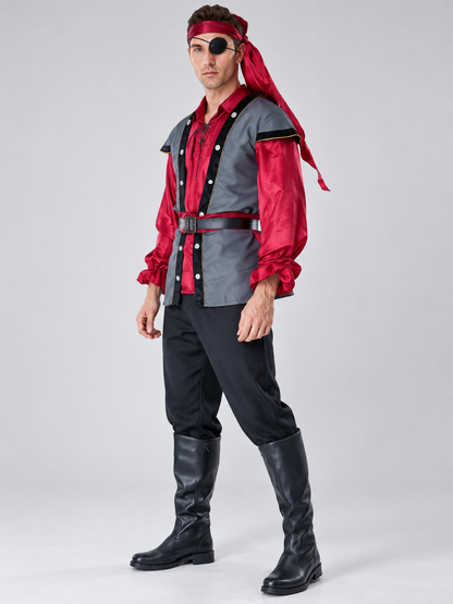 Adult Pirate Costume with Red Bandana and Eye Patch