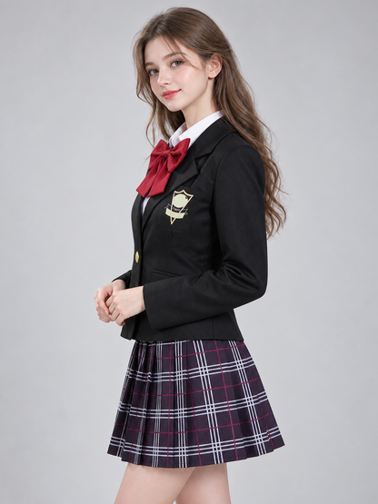 School-Style Cosplay Costume with Plaid Skirt side view