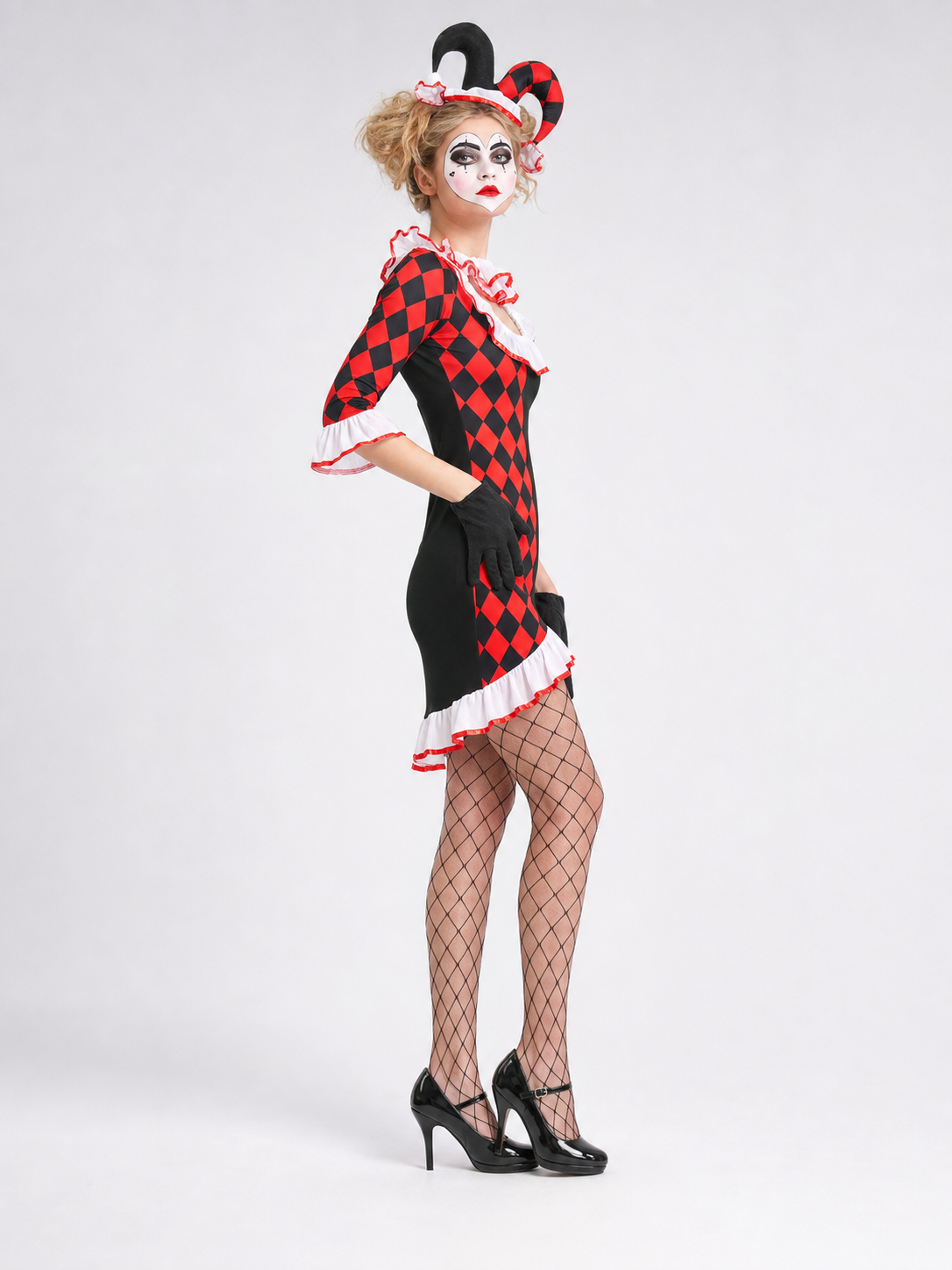 Harlequin Carnival Costume with Dress and Accessories