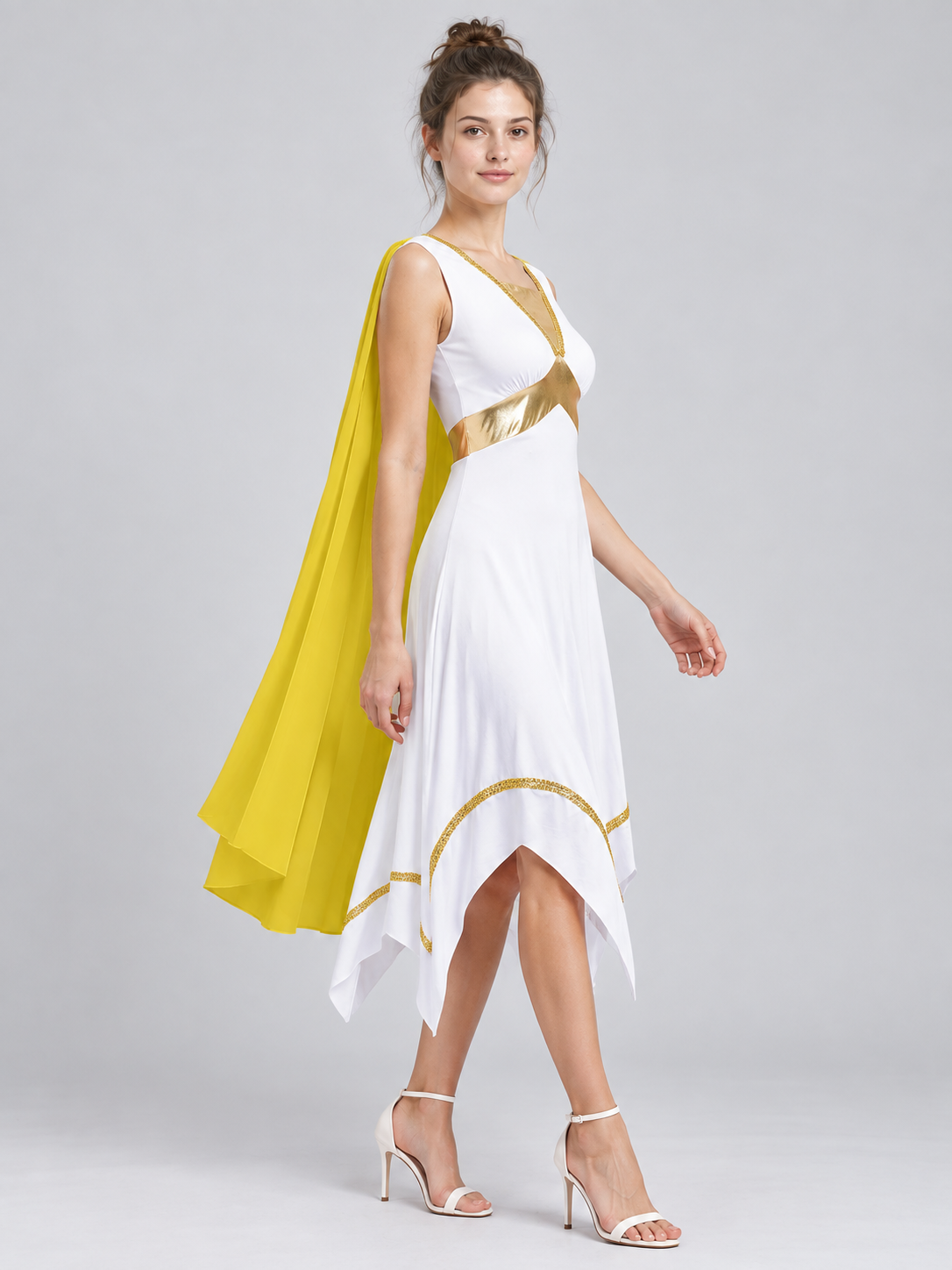 Greek-Style Carnival Costume with Yellow Cape