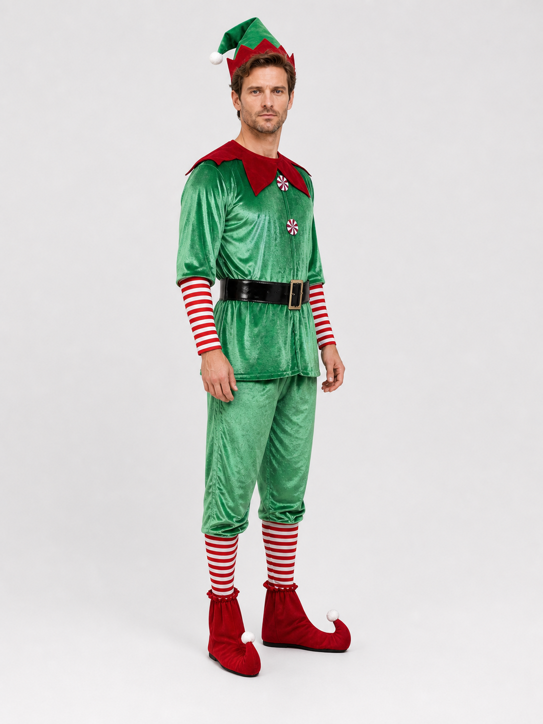 Christmas Elf Costume with Hat and Belt side view