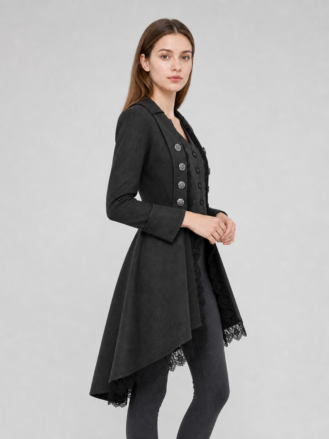 Gothic Long Frock Coat with High Collar