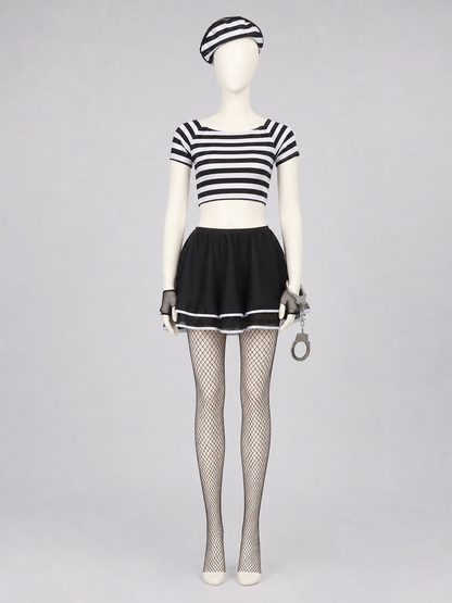 Striped Cosplay Costume with Skirt and Top side view