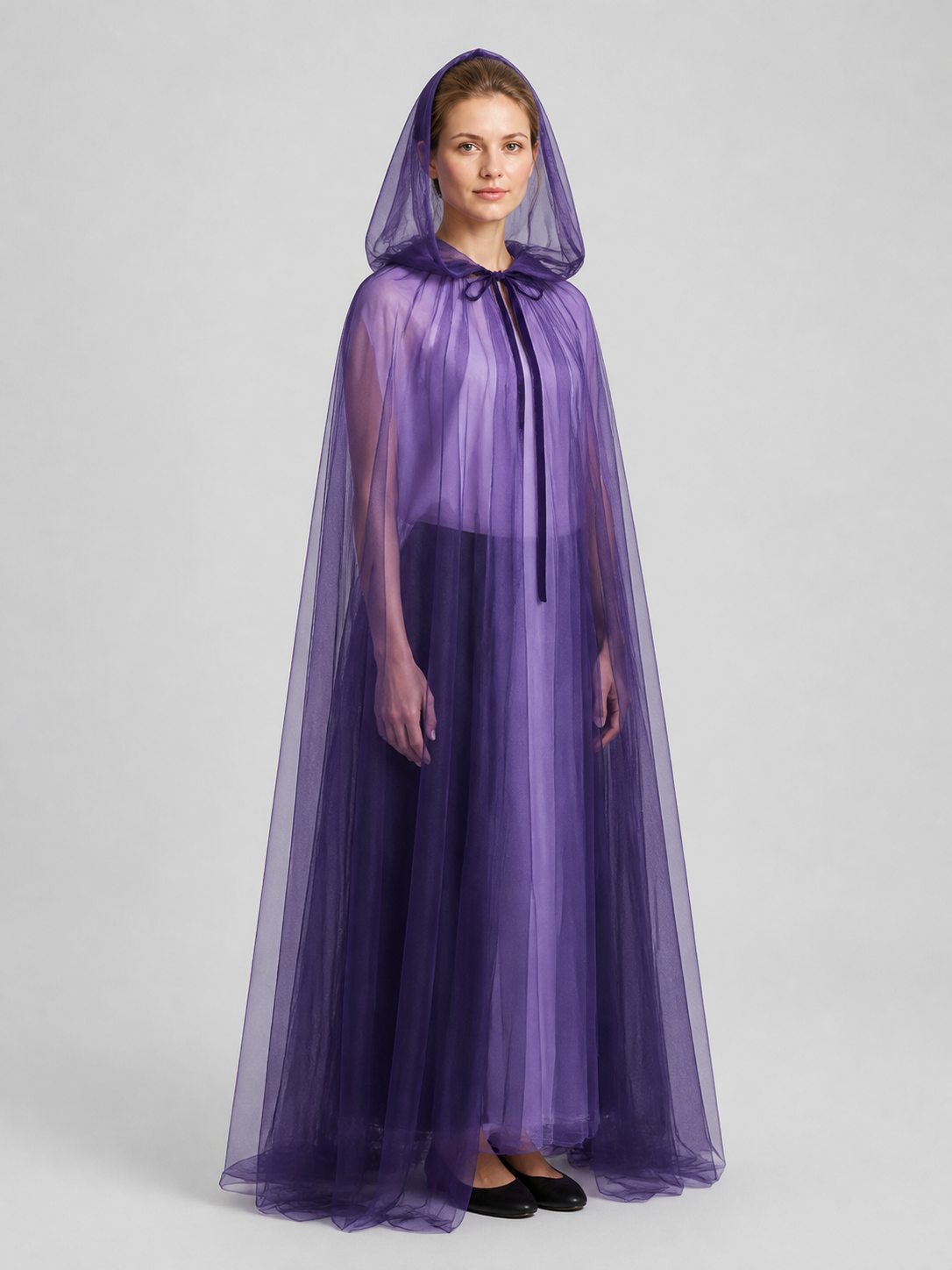 Black Mesh Hooded Death Cloak for Halloween side view