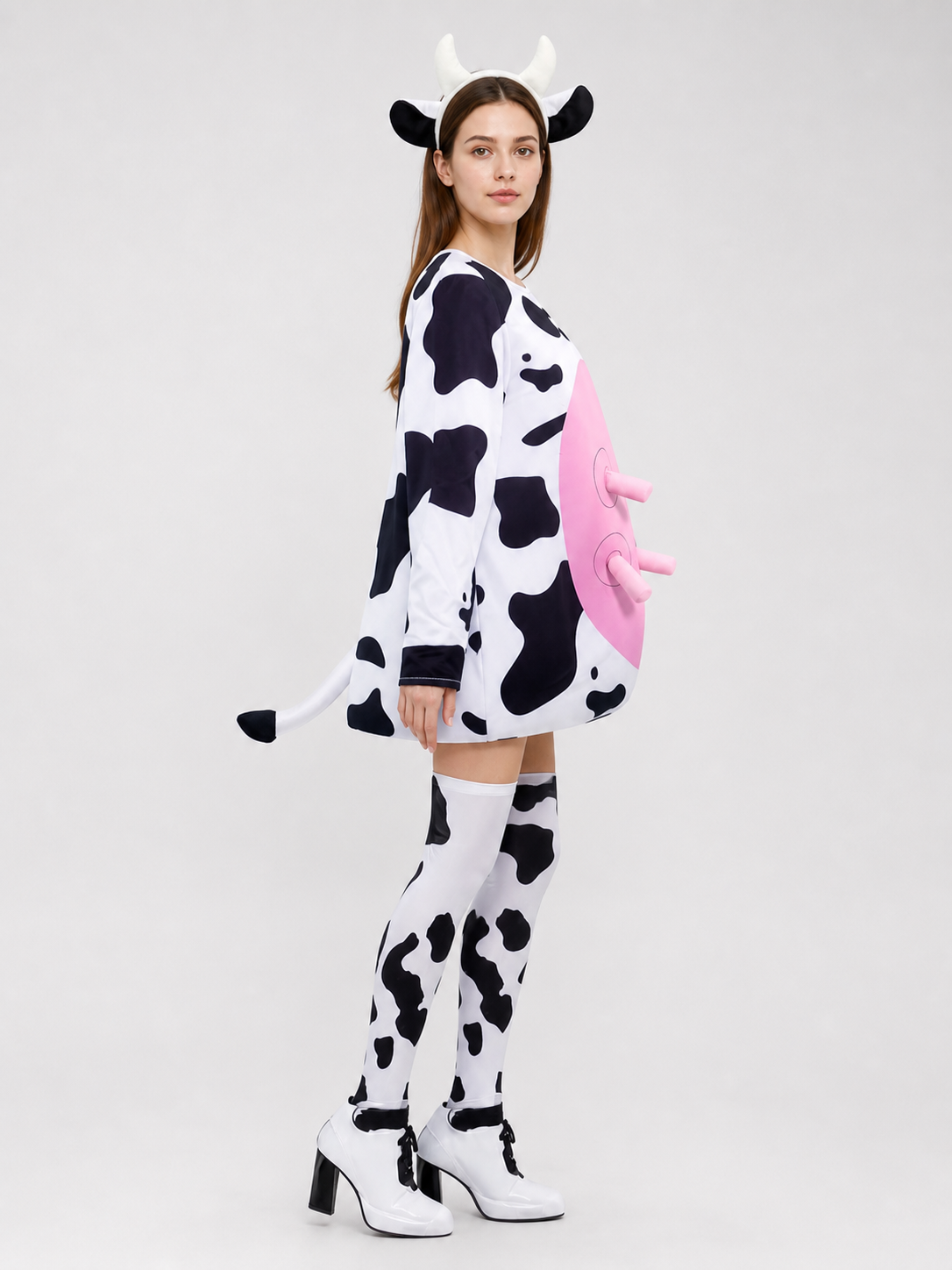 Adult Cow Costume with Headband, Tail, and Leg Warmers