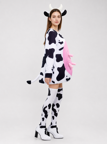 Adult Cow Costume with Headband, Tail, and Leg Warmers