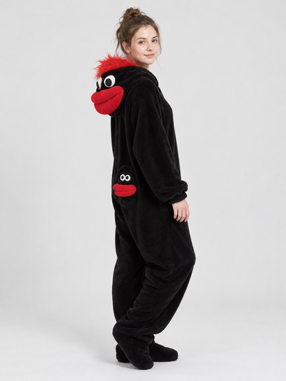 Black Coral Fleece Hooded Pajama Jumpsuit