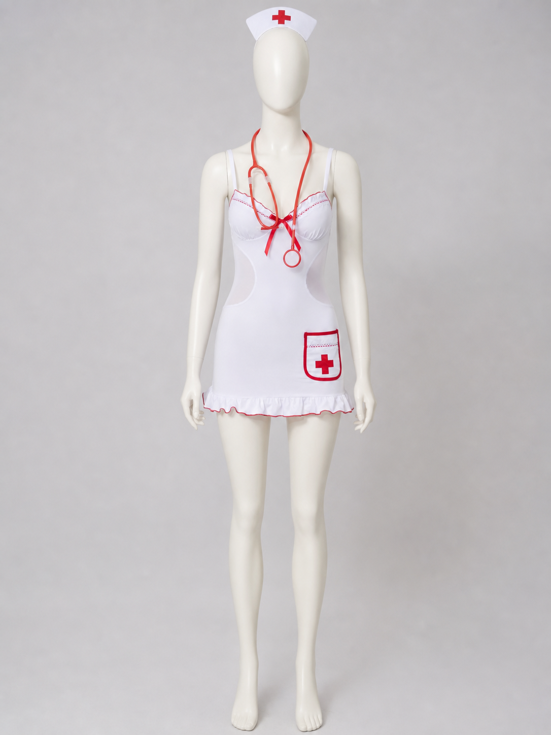 Medical Uniform-Style Role-Play Costume with Red Trim