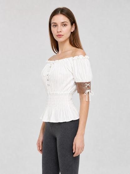 Off-the-Shoulder Blouse with Puff Sleeves