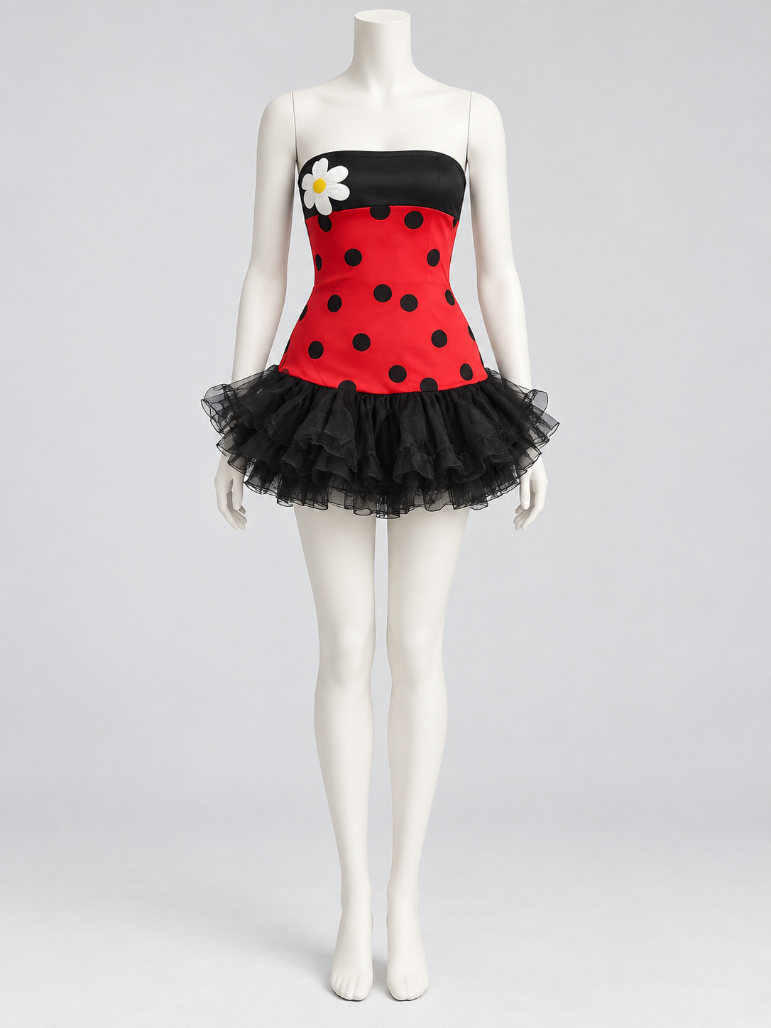 Red Carnival Dress with Black Polka Dots and Daisy side view