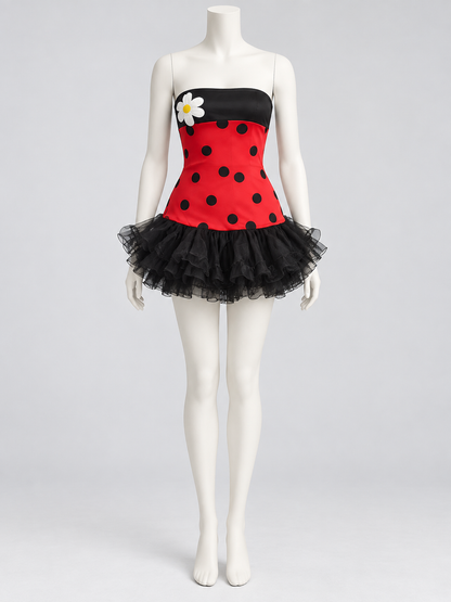 Red Carnival Dress with Black Polka Dots and Daisy side view