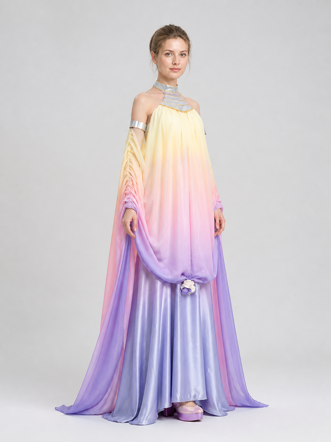 Amidala Cosplay Dress with Long Skirt and Sleeves side view