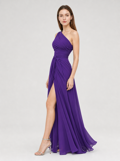 One-Shoulder Evening Dress with a High Slit