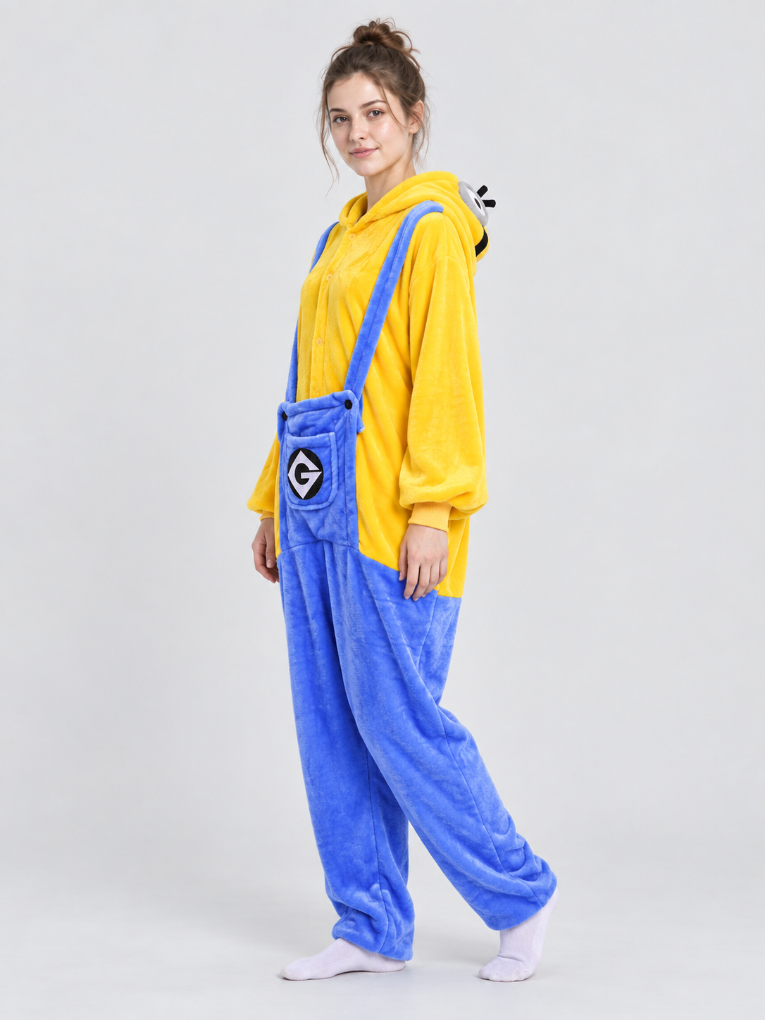 Flannel Hooded Pajama Jumpsuit with Patch