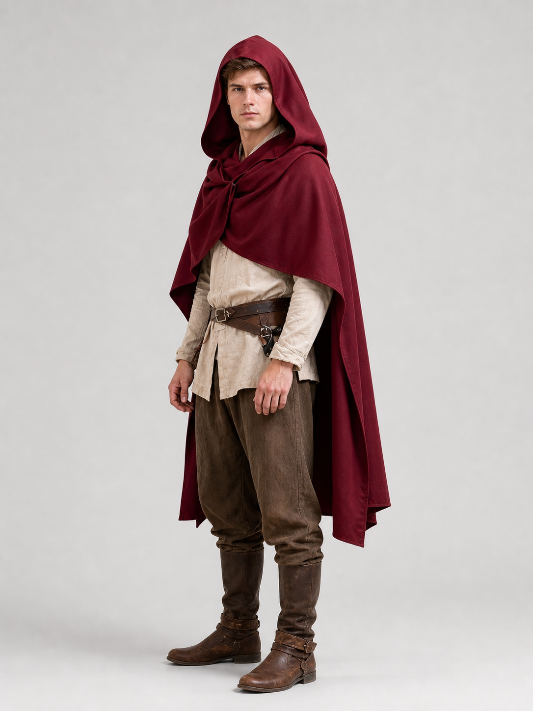 Wine Red Hooded Costume Cape product view 44