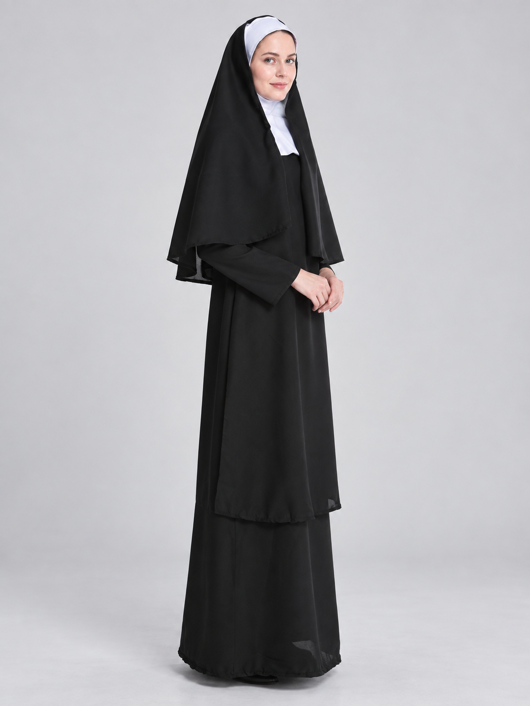 Nun Costume with Black Veil and White Headpiece